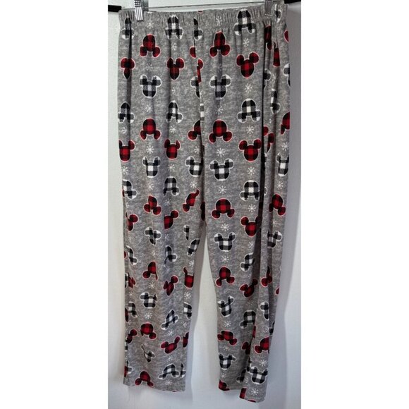 Disney Womens Gray Fleece Pajama Lounge Pants Plaid Mickey Mouse Pull On Medium - Picture 1 of 11